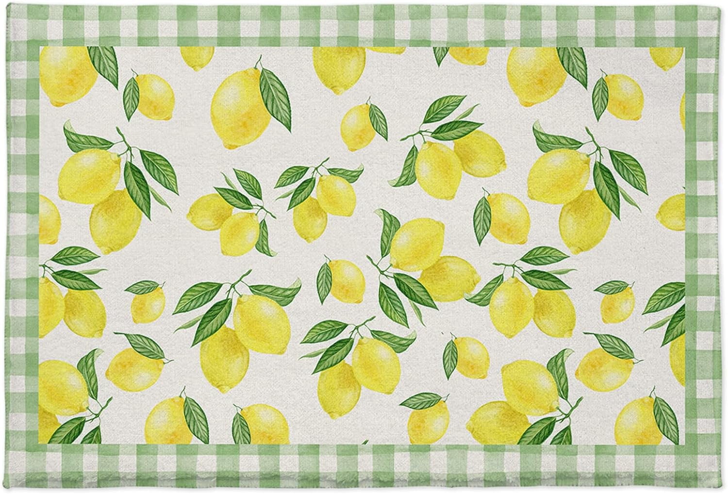 Summer Lemon Furry Bath Mat Area Rug NonSlip Bathroom Rug, Green Plaid