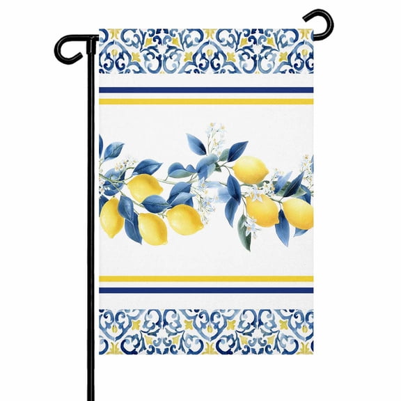 Summer Lemon Garden Flags for Outside Lemon Flower Mediterranean Double Sided Yard Flags Outdoor House Decoration, Small 12X18 Inch
