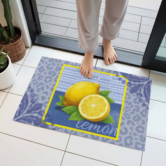 Summer Lemon Indoor Door Mat 16x24 Inch Purple Leopard Print Pop Art Retro Front Door Mat Non Slip Washable Entryway Rug Low Profile Dirt Trapper Doormat for Bathroom Kitchen Bedroom