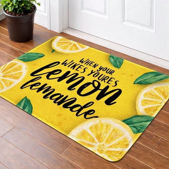Summer Lemon Indoor Door Mat Washable Doormat Inch - Yellow Lemon Outdoor Non-Slip Doormats Absorbent Resist Dirt Door Mats Spring Floral Green Leaf Plant Floor Welcome Mats for Entryway Patio