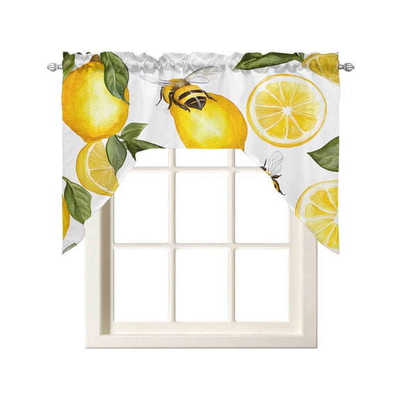 Summer Lemon Kitchen Swag Valances for Windows, Bee Green Botanical Yellow Fruits Swag Valances Curtains for Living Room, Rod Pocket Window Treatments for Bathroom, Bedroom, Cafe, 56"x36"