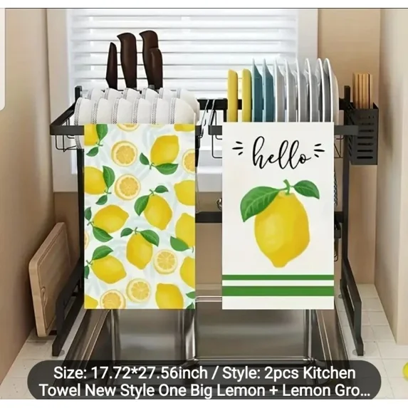 Summer Lemon Kitchen Towels 2Packs Absorbent And Soft Dishcloth Hand Towel Dry