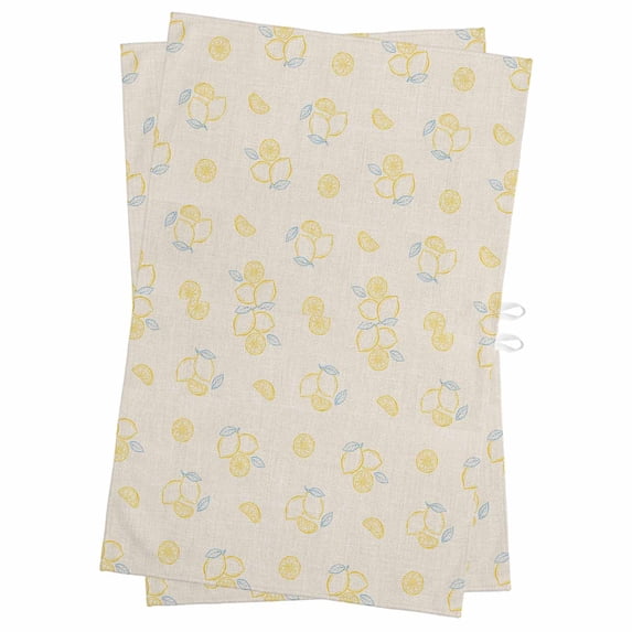 Summer Lemon Kitchen Towels Set of 2, Water Absorbent Dish Towel, Yellow Fruits Leaves Lemon Farmhouse Beige Decorative Hand Towels - Quick Drying Cloth for Cooking Baking, 18x28 Inch