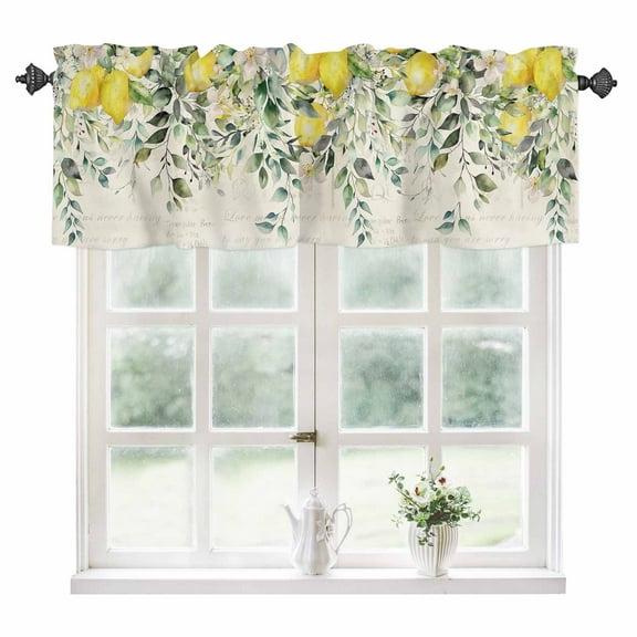 Summer Lemon Kitchen Valances for Windows 42x12 Inch Kitchen Curtains Valances Rod Pocket Spring Eucalyptus Leaves Botanical Vintage Bathroom Window Valances for Window Treatment Decor