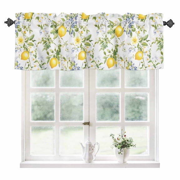 Summer Lemon Kitchen Valances for Windows 54x18 Inch Kitchen Curtains Valances Rod Pocket Watercolor Yellow Spring Floral Botanical Bathroom Window Valances for Window Treatment Decor