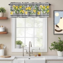 Summer Lemon Leaf Black Buffalo Plaid Valances for Windows,Rod Pocket Valance for Kitchen Bedroom Bathroom Living Room,Country Flower Watercolor Window Valance Curtain Short Curtains 54x18in