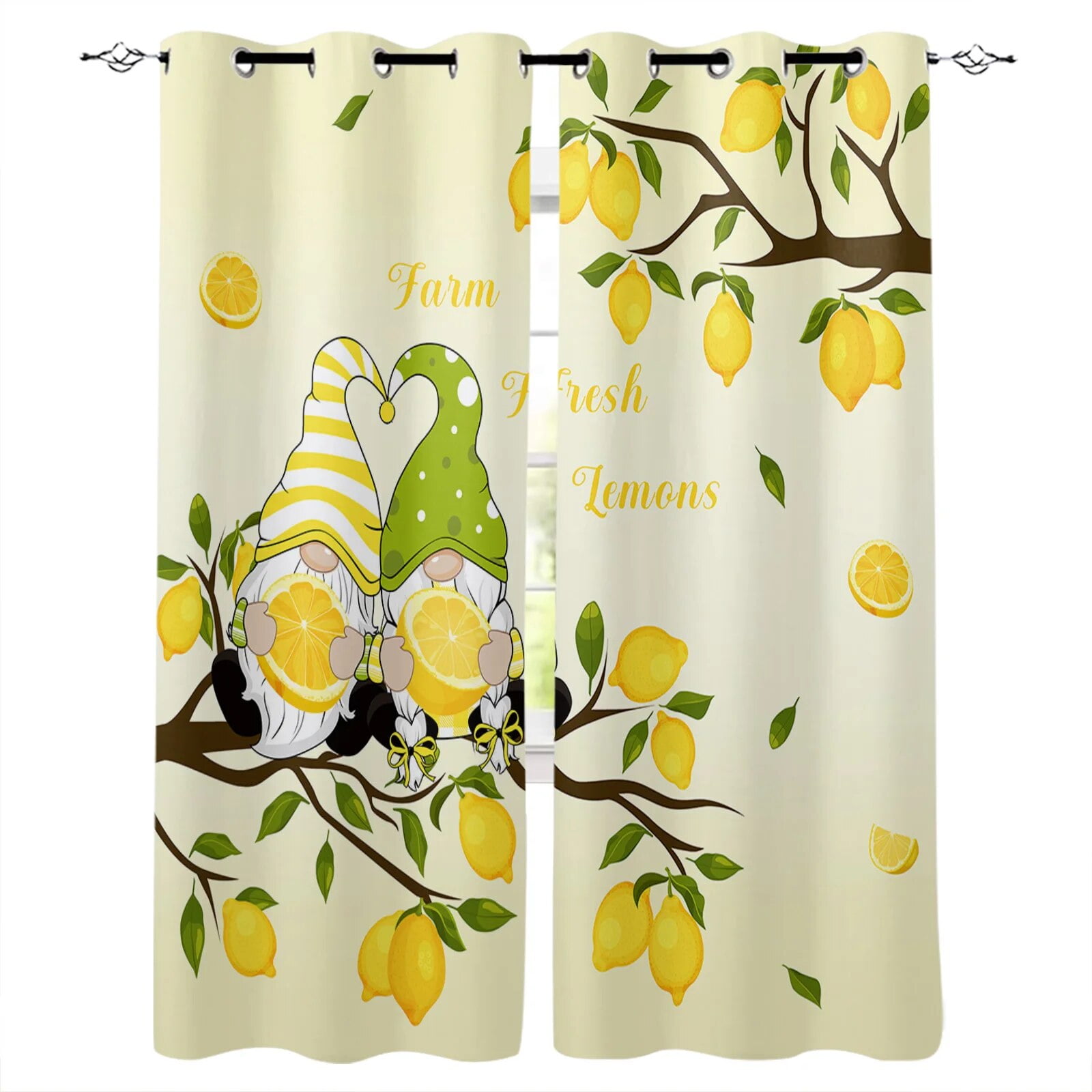Summer Lemon Lemon Tree Gnome Curtains for Living Room Kids Bedroom