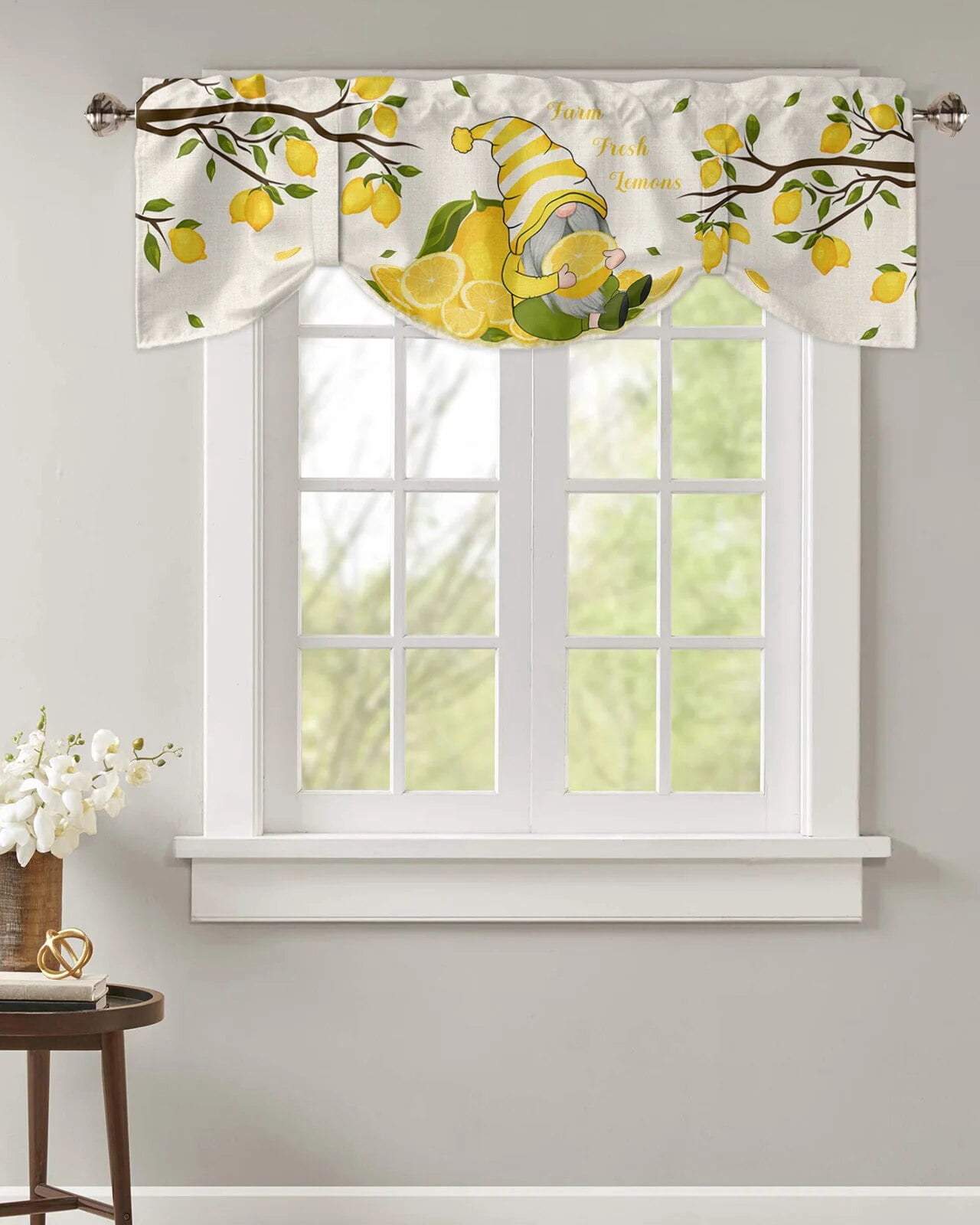 Summer Lemon Lemon Tree Gnome Kitchen Curtains Balcony Adjustable Roman Bli