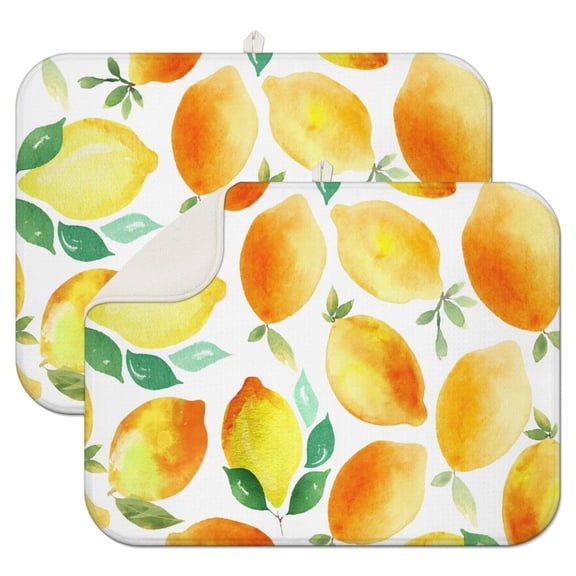 Summer Lemon Pattern Coffee Mat – Ultra Absorbent Microfiber Mat with Lemon and Flower Print, Reversible and Lightweight Dish Drying Pad