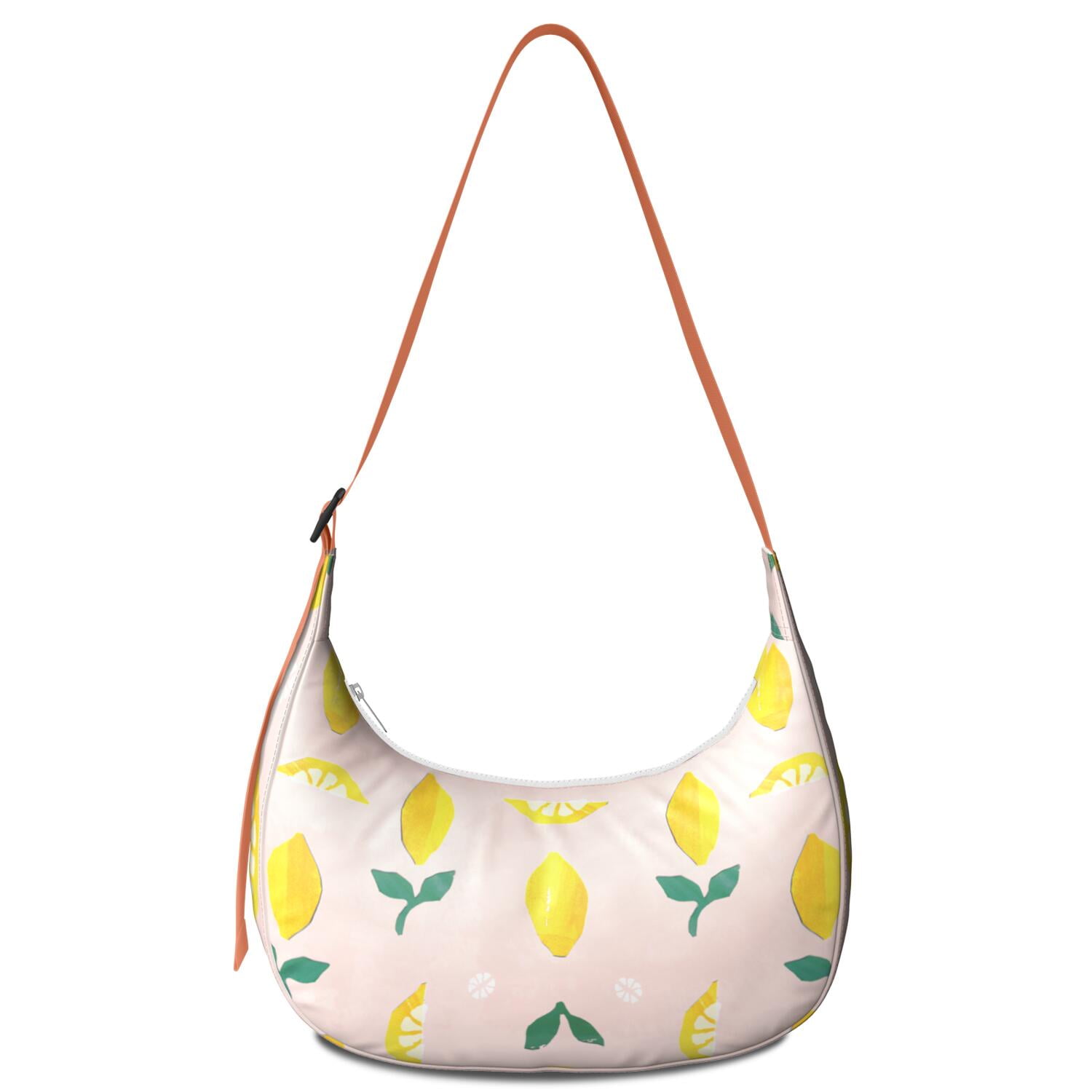 Summer Lemon Pattern Nylon Hobo Bag for Women, Bright Yellow Lightweight Shoulder Purse, Retro Crossbody Tote Handbag, Water-Resistant and Durable for Travel