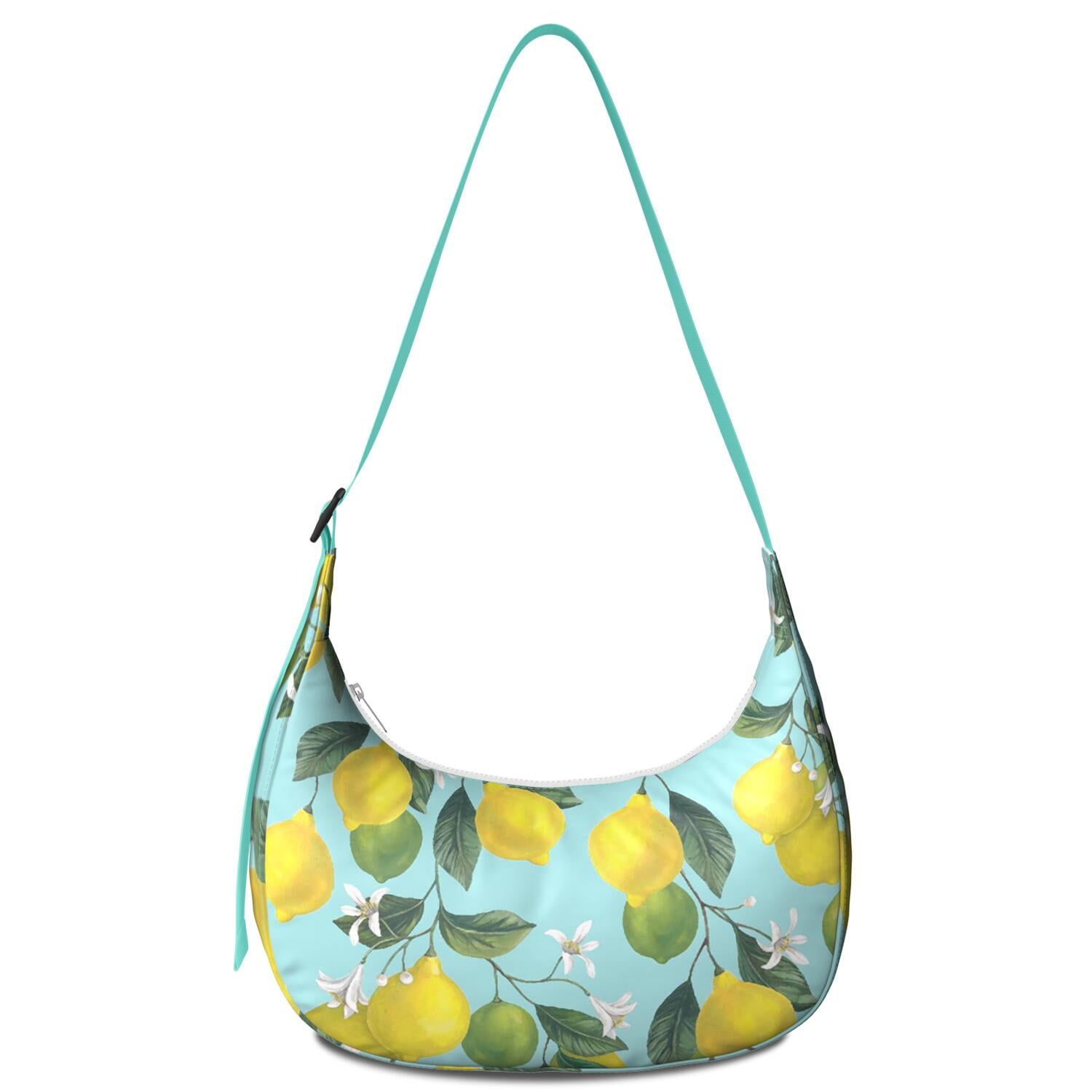 Summer Lemon Pattern Nylon Hobo Bag for Women, Bright Yellow Lightweight Shoulder Purse, Retro Crossbody Tote Handbag, Water-Resistant and Durable for Travel