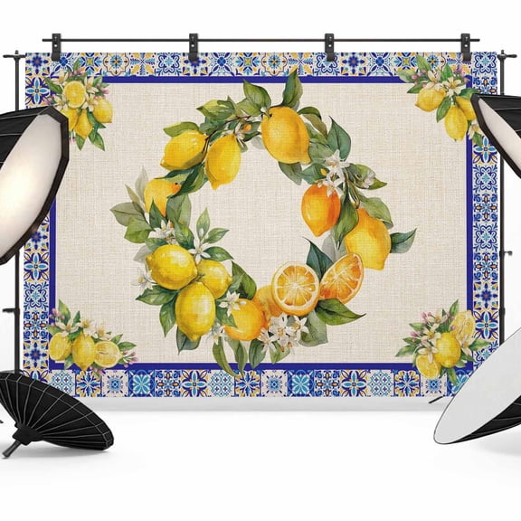 Summer Lemon Photography Backdrop 7x5FT, National Style Lemon Floral Linen Texture Photo Backdrops, Background for Photography Studio Photo Studio Background, Back Drop for Photoshoot