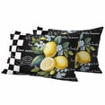 thumbnail image 1 of Summer Lemon Pillow Covers 2 Pack Farm Plant Floral Leaf Black White Plaid Retro Pillowcase Waterproof Outdoor Throw Pillow Cover for Patio Balcony Rectangular Cushion 20”x12”, 1 of 9