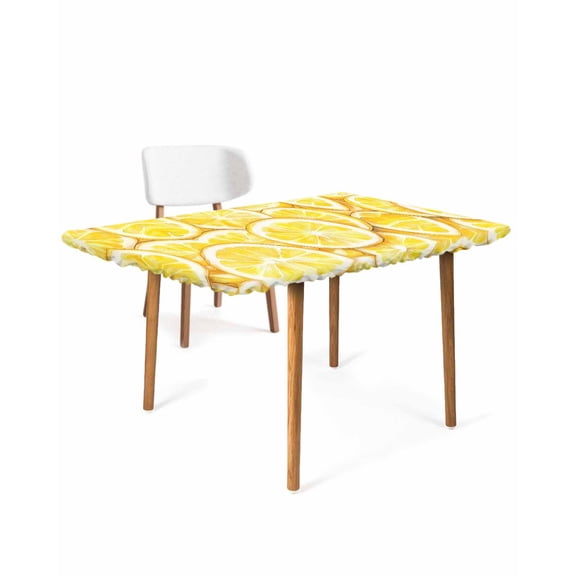 Summer Lemon Rectangle Tablecloth, Waterproof Elastic Fitted Table Covers for 4 Foot Tables, 24x50inch Decorative Tablecloths for Picnic, Camping, Indoor, Outdoor, Modern Oil Painting Yellow Fruits