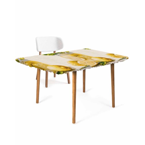 Summer Lemon Rectangle Tablecloth, Waterproof Elastic Fitted Table Covers for 4 Foot Tables, 24x50inch Decorative Tablecloths for Picnic, Camping, Outdoor, Yellow Fruits Green Leaf Vase Rustic