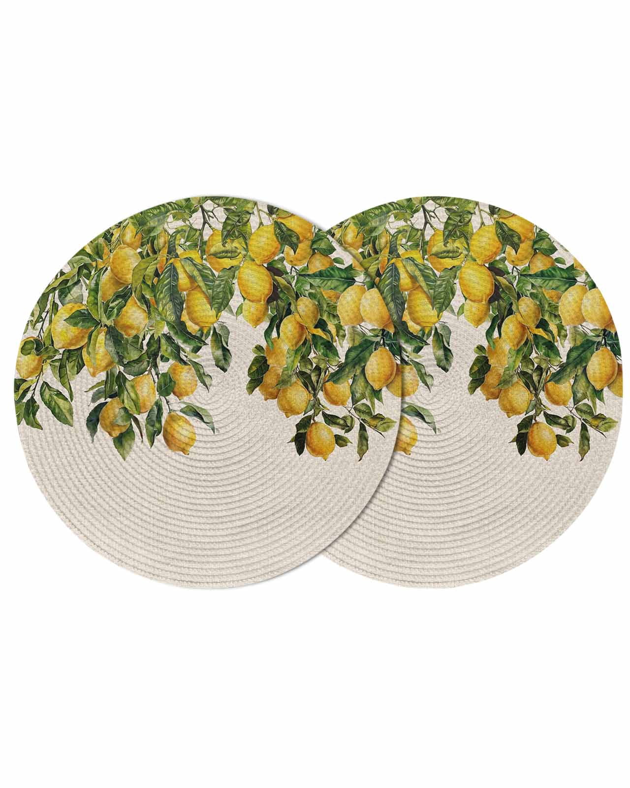 Summer Lemon Round 13 Inch Placemats Set of 2, Green Botancial Summer ...