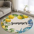 thumbnail image 1 of Summer Lemon Round Living Room Rugs 4 ft, Oceans Blue Shells Starfish Flower Linen Texture Washable Area Rug with Non-Slip Sturdy Edge Binding Round Carpet for Entryway Kitchen Bedroom Bathroom, 1 of 9