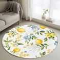 thumbnail image 1 of Summer Lemon Round Rugs for Living Room 4ft Yellow Blue Floral Watercolor Leaf Non Slip Circle Rug Washable Low-Profile Indoor Carpet for Bedroom, Dining Room, Bathroom, 1 of 9