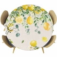 thumbnail image 1 of Summer Lemon Round Tablecloth, Fitted Table Cover with Elastic for 45"-54" Round Tables, Eucalyptus Flower Leaf Retro Botanical Table Cloth Outdoor Indoor Dinning Party Waterproof Tablecloths, 1 of 7