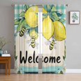 thumbnail image 1 of Summer Lemon Semi Sheer Curtains 72 Inch Length 2 Panels Set, Spring Bees Turquoise Plaid Sheer Kitchen Curtain Privacy Voile Window Curtain for Living Room Bedroom Rod Pocket Drapes, 1 of 7