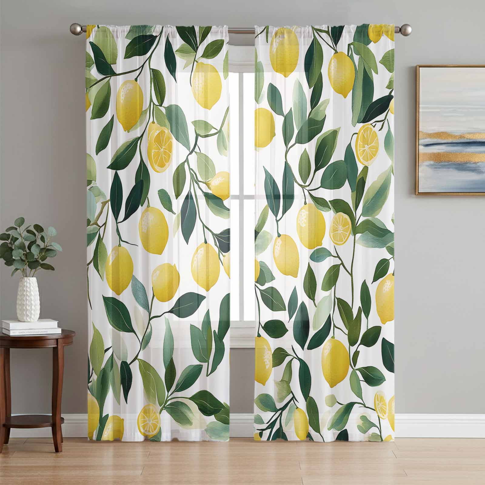 Summer Lemon Semi Sheer Curtains 84 Inch Length 2 Panels Set, Yellow ...