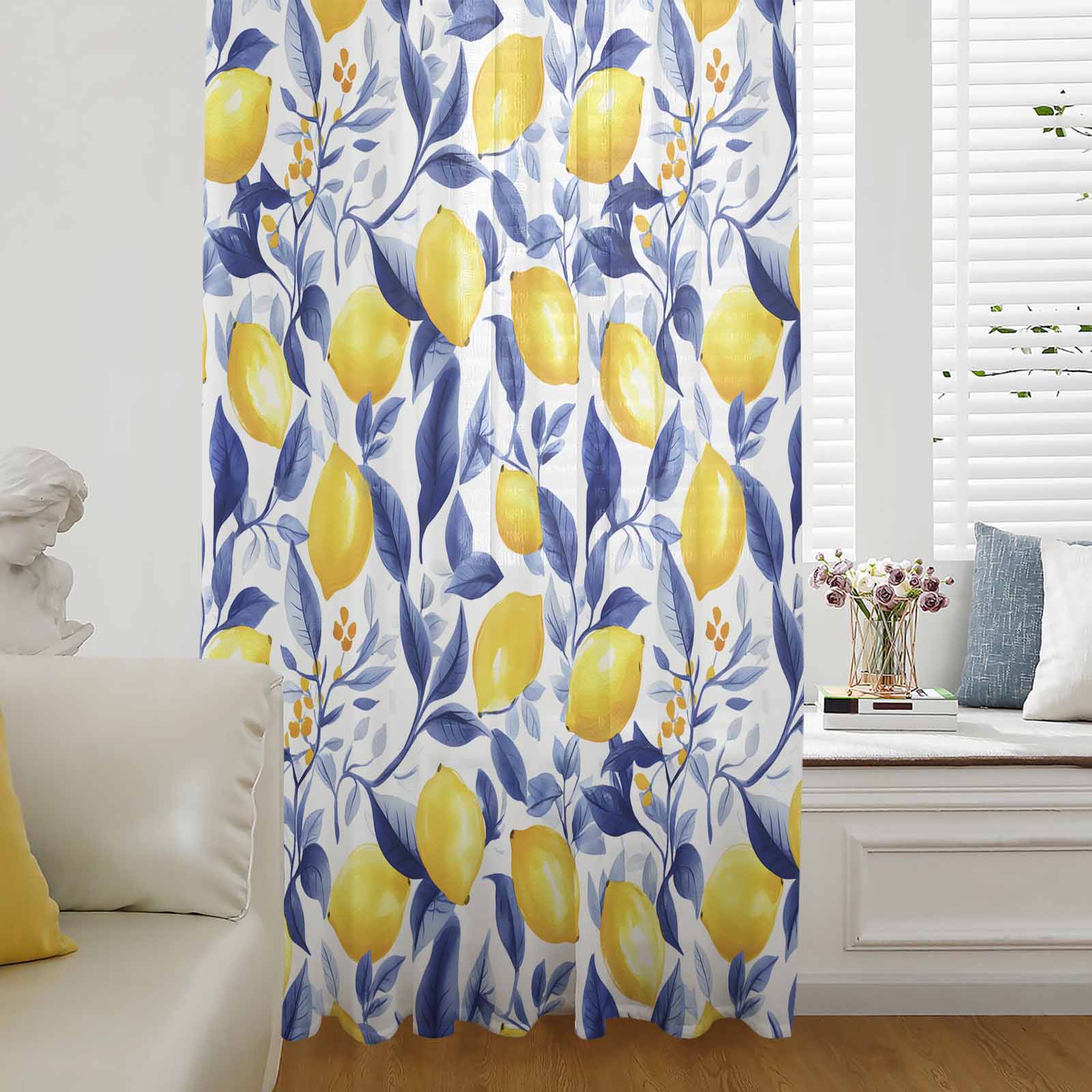 Summer Lemon Semi Sheer Curtains Drapes for Living Room, Bedroom ...