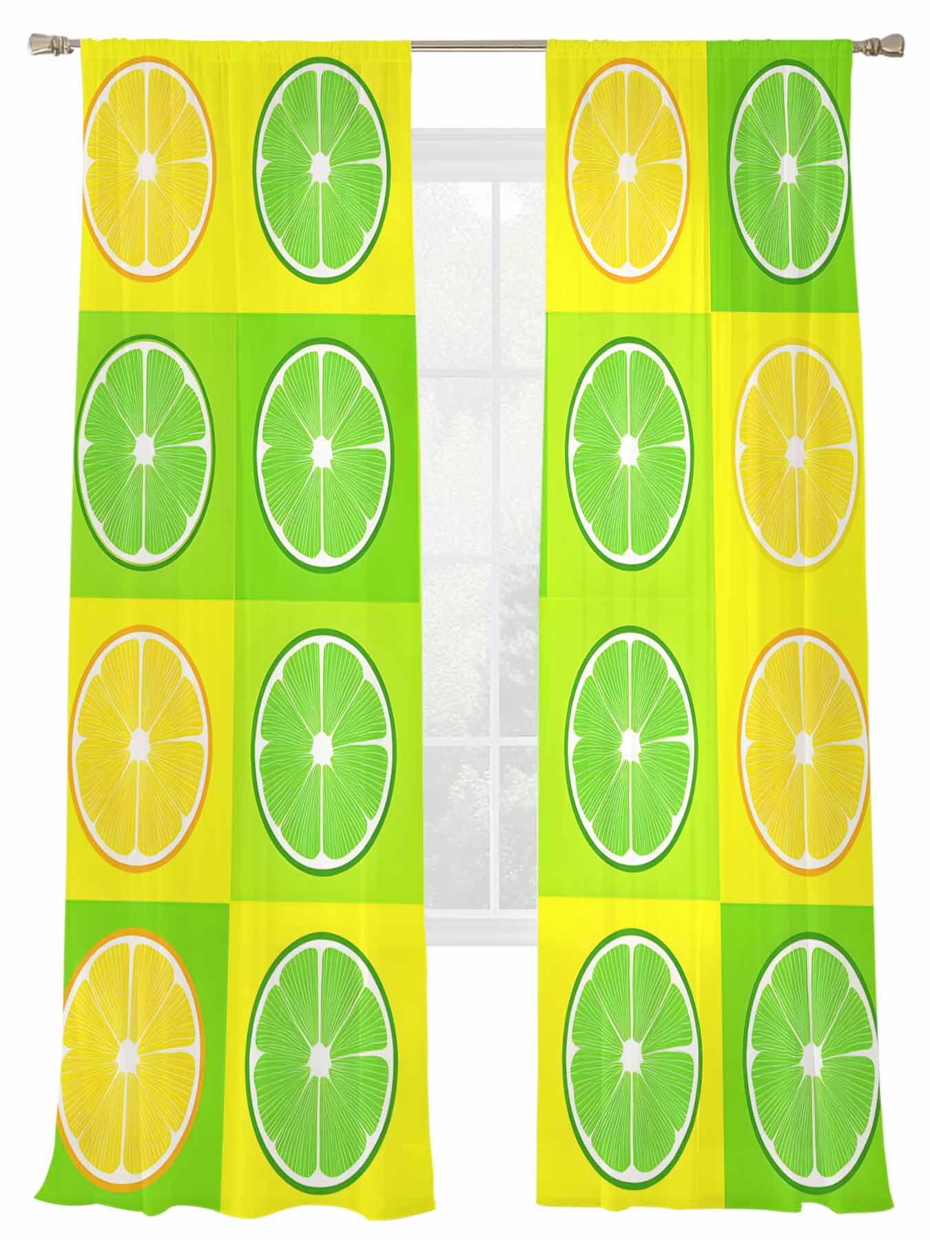 Summer Lemon Sheer Curtains 108 Inch Long 2 Panels, Green Yellow Lemon ...