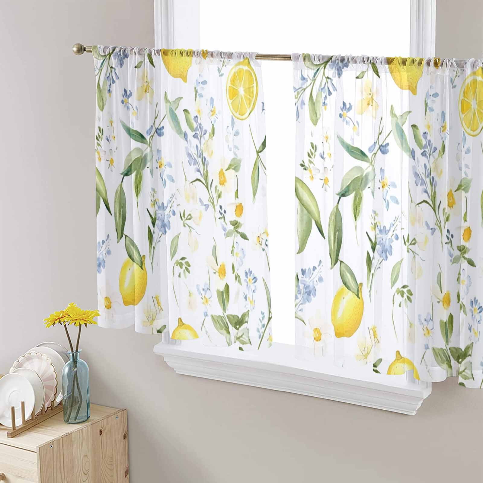 Summer Lemon Sheer Curtains 45 Inch Length 2 Panels Set for Living Room ...