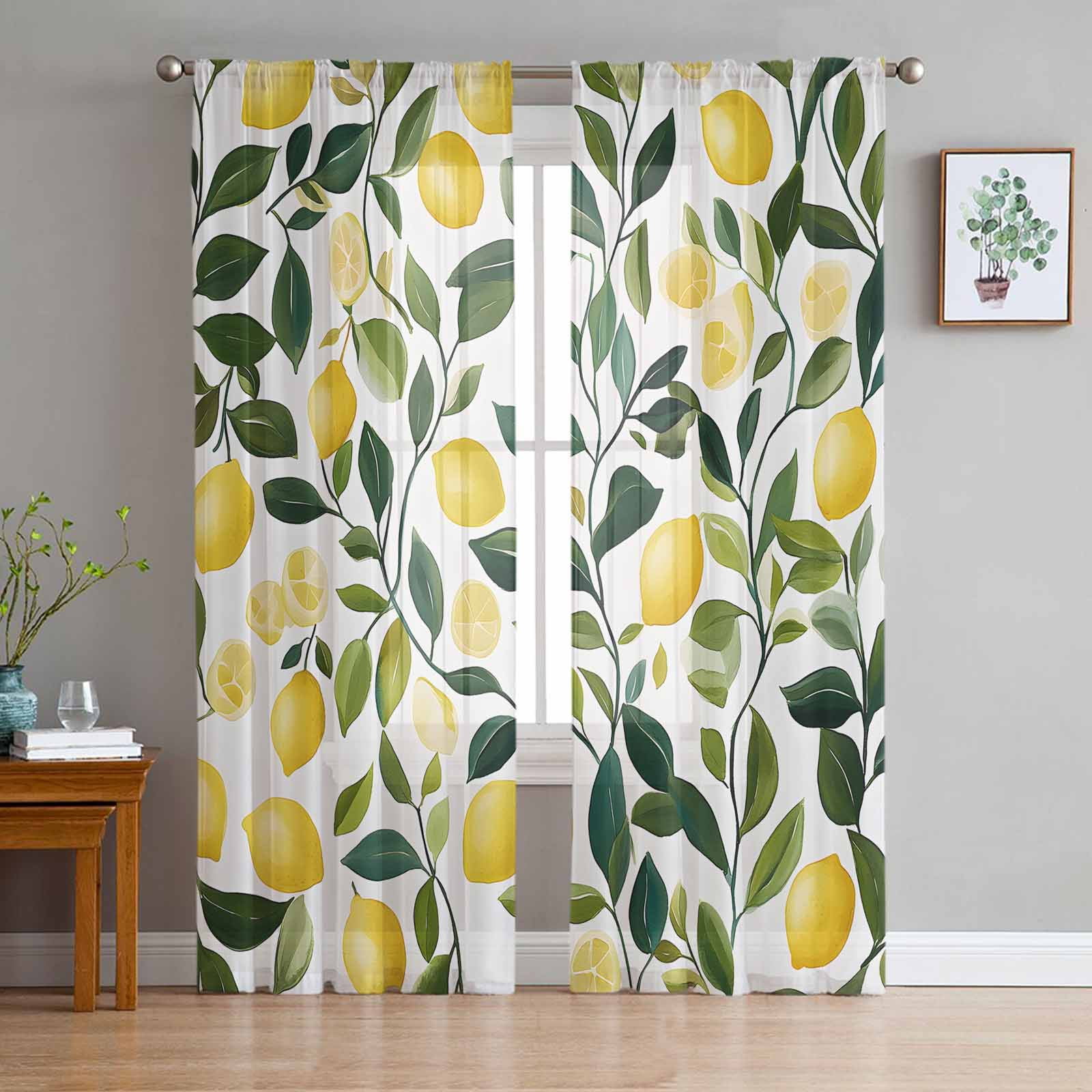 Summer Lemon Sheer Curtains 63 Inch Length 2 Panels Set for Living Room ...