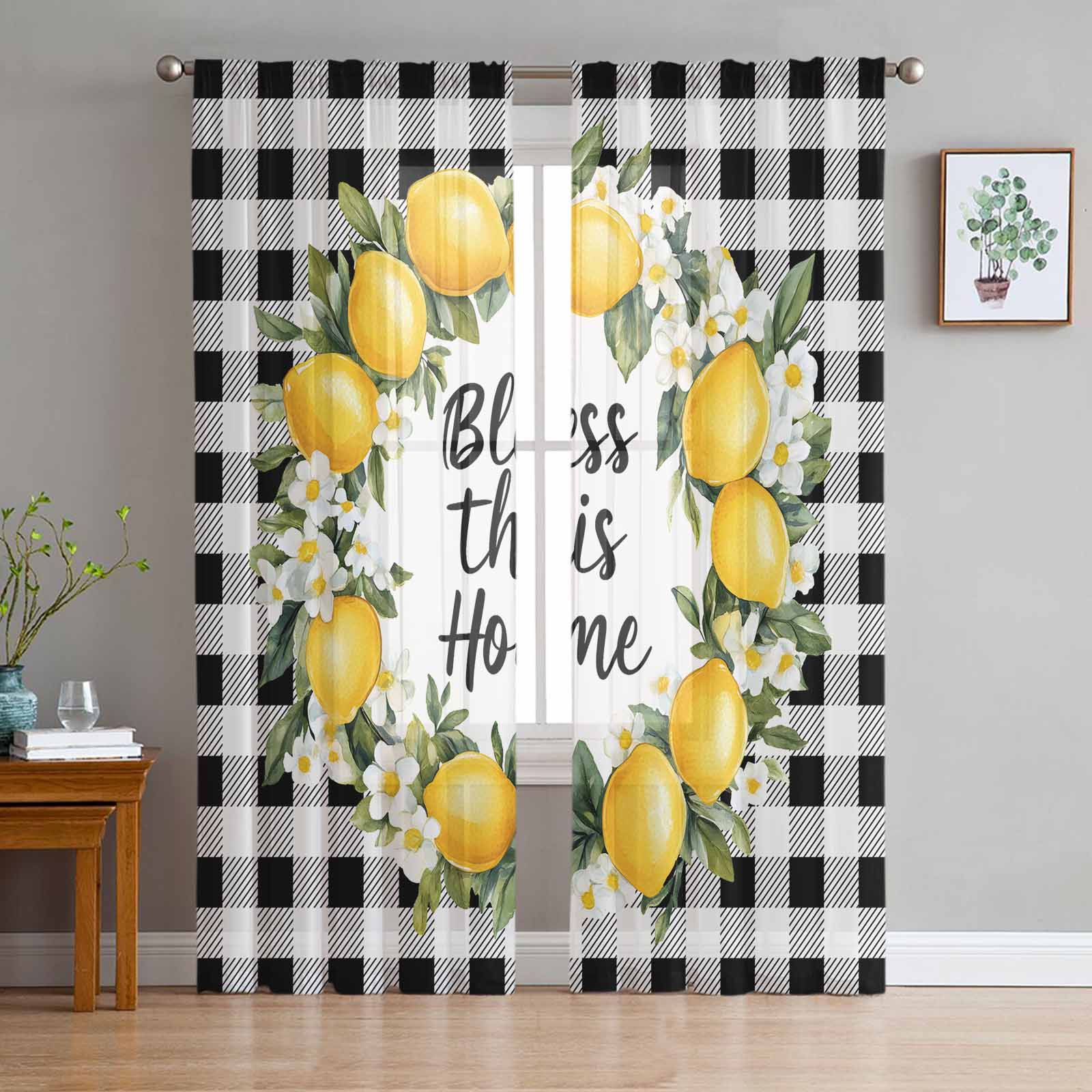 Summer Lemon Sheer Curtains 63 Inches Length 2 Panels Set, Window Sheer ...