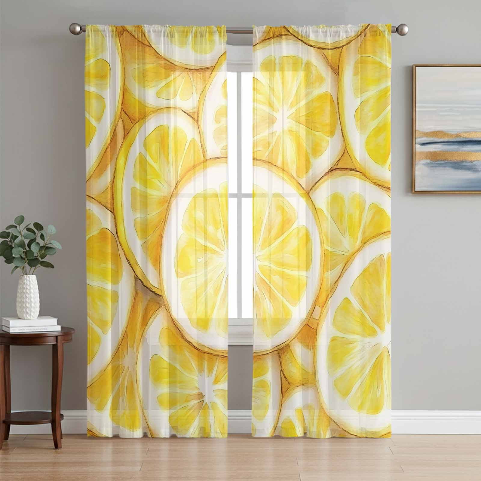 Summer Lemon Sheer Curtains 72 Inch Length 2 Panels Set, Modern Oil ...