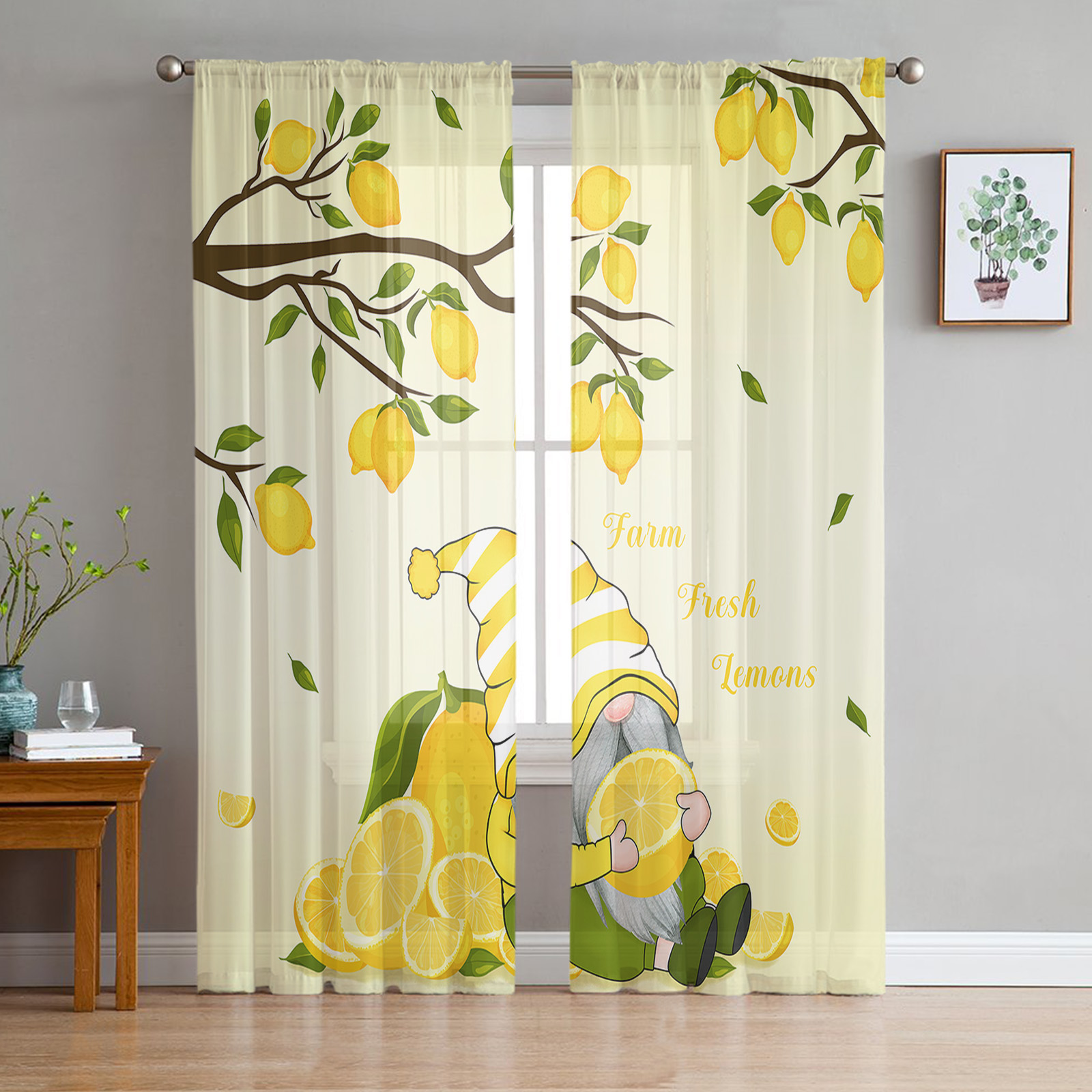 Summer Lemon Sheer Curtains 72 Inches Long 2 Panels Set, Window Sheer ...
