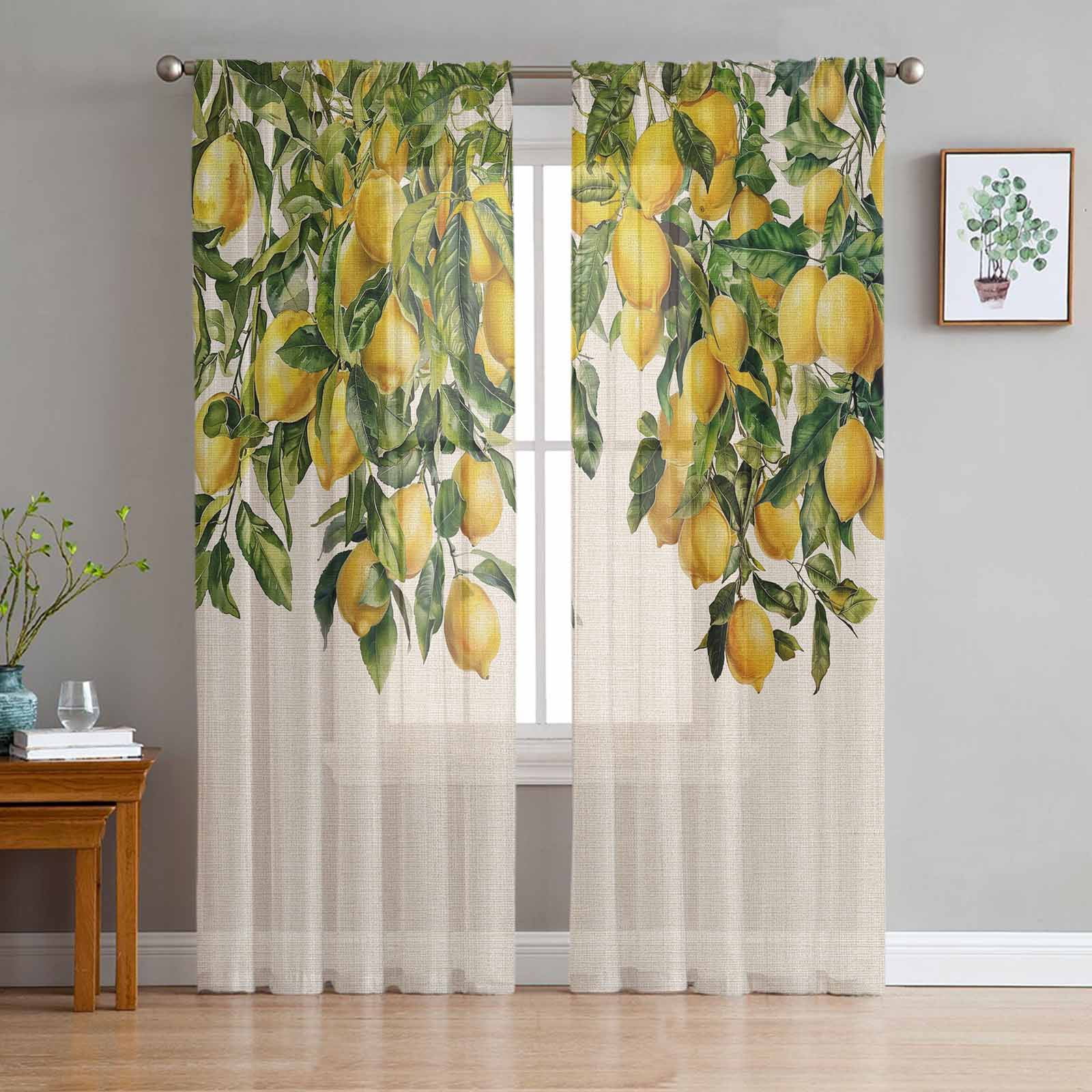Summer Lemon Sheer Curtains 96 Inch Length 2 Panels Set for Living Room ...