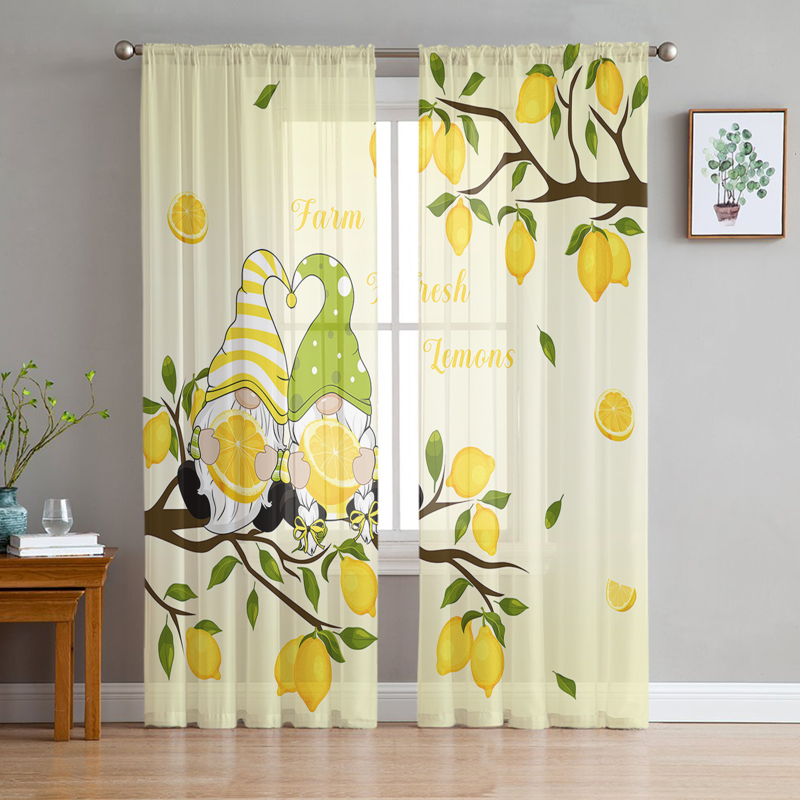 Summer Lemon Sheer Curtains 96 Inch Length 2 Panels Set for Living Room ...