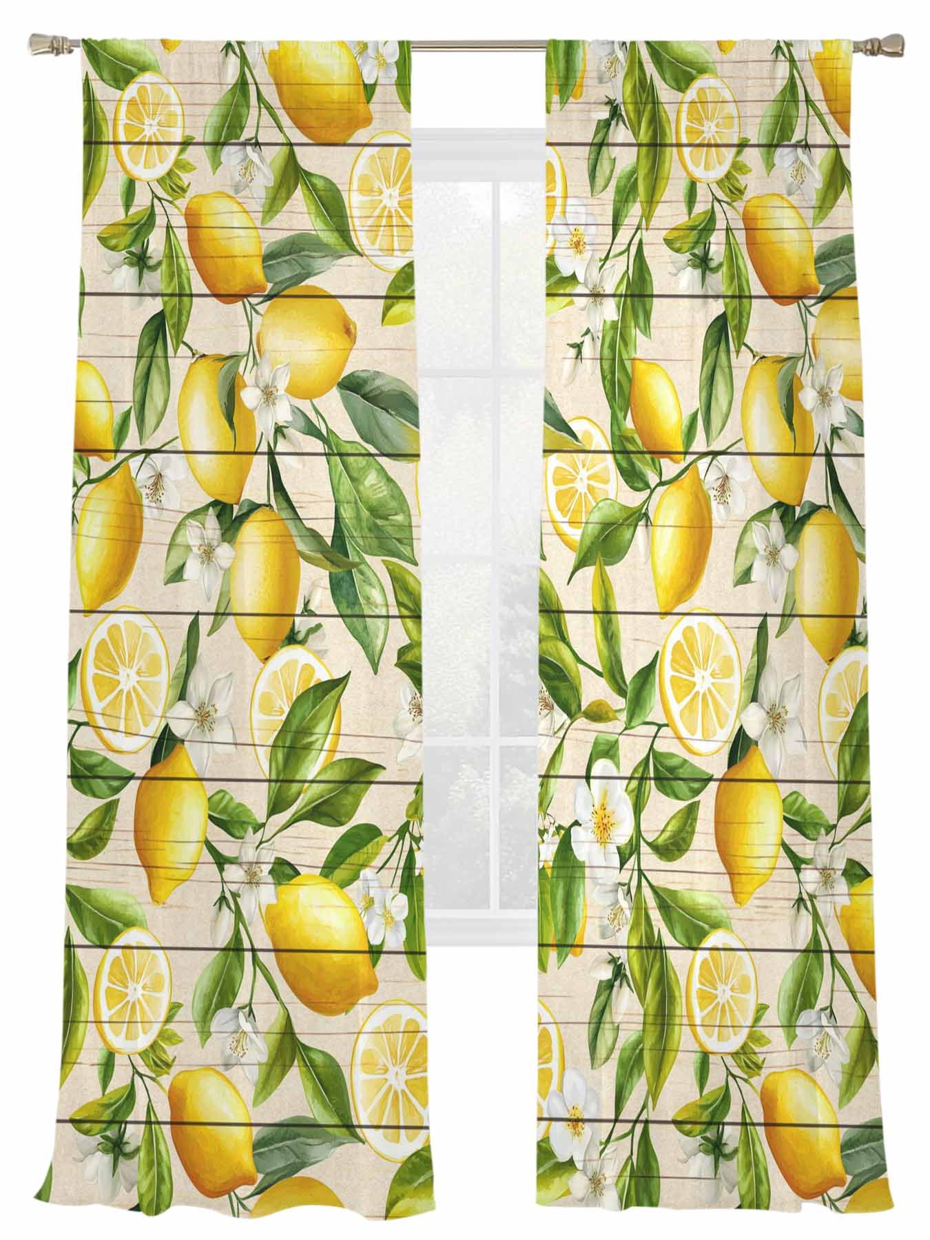 Summer Lemon Sheer Curtains 96 Inch Length 2 Panels Set, Semi ...