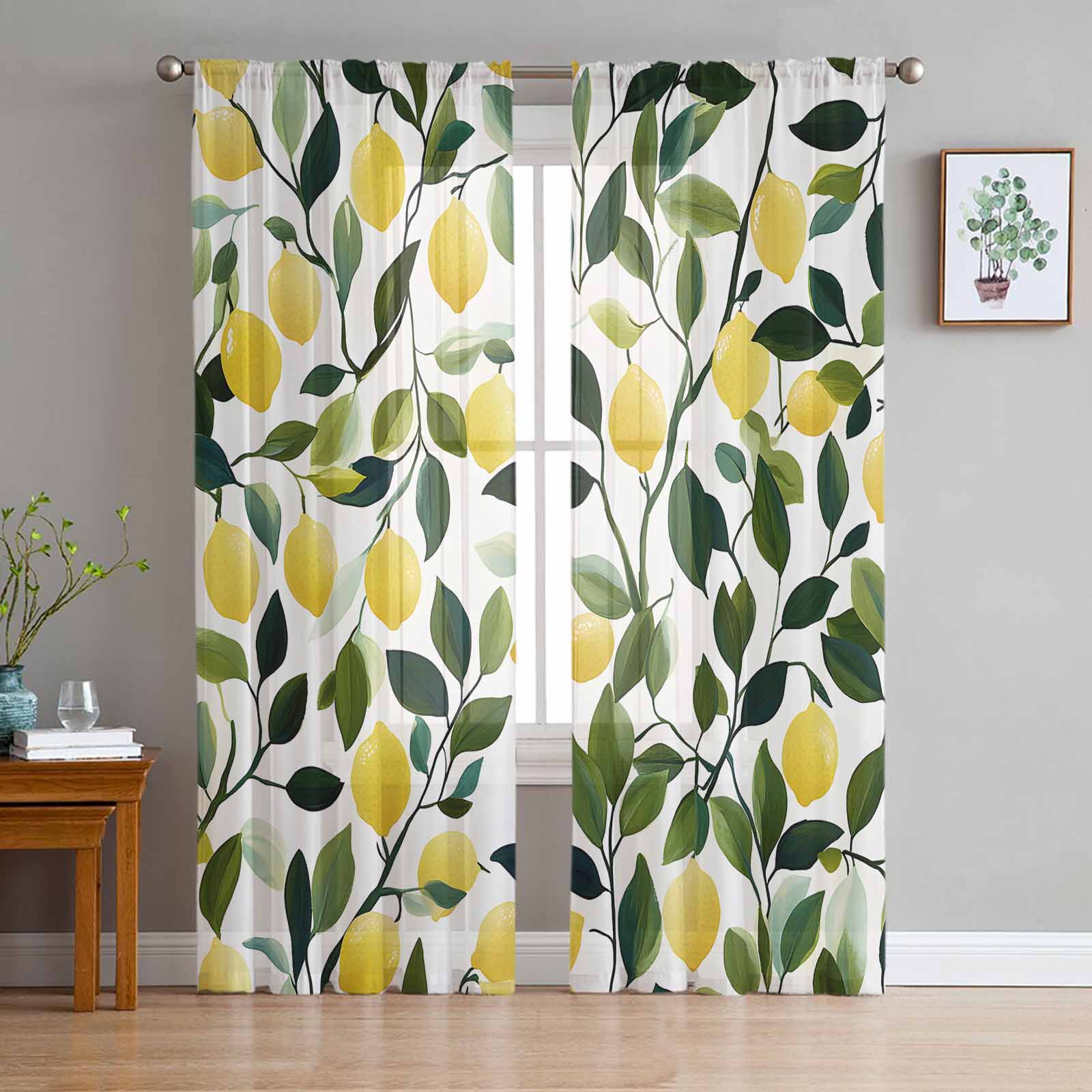 Summer Lemon Sheer Curtains 96 Inches Long 2 Panels Set, Window Sheer ...