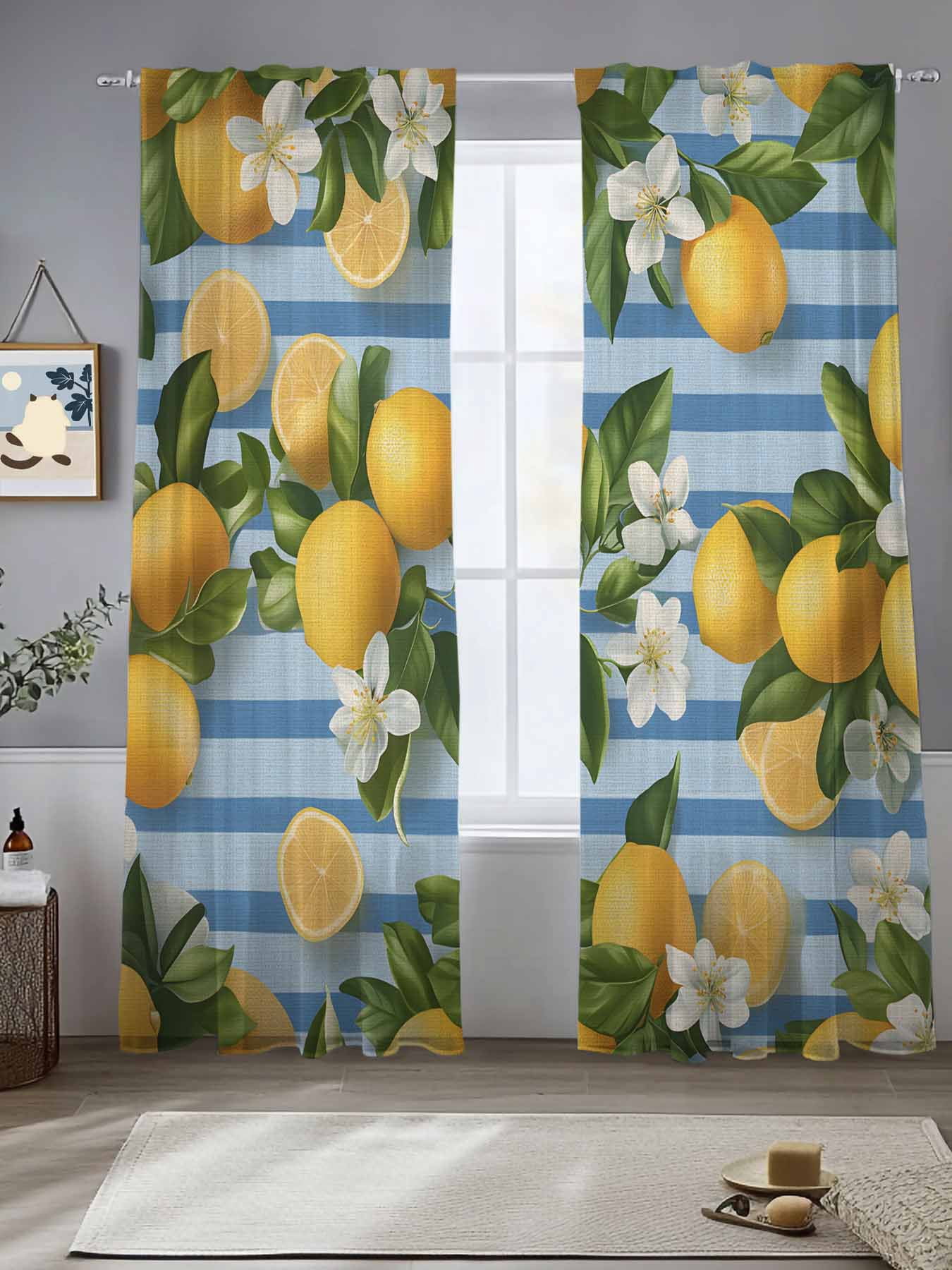 Summer Lemon Sheer Curtains for Living Room Bedroom Farmhouse Botanical ...