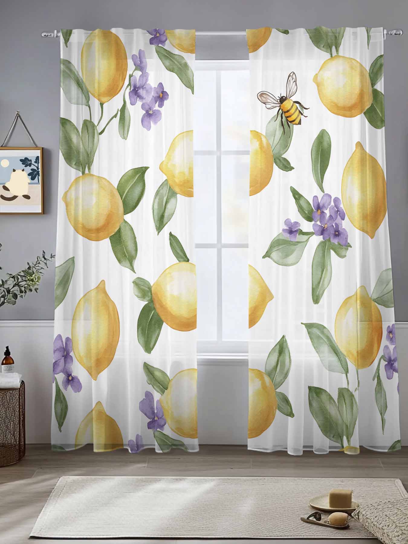 Summer Lemon Sheer Curtains for Living Room Bedroom Spring Purple ...