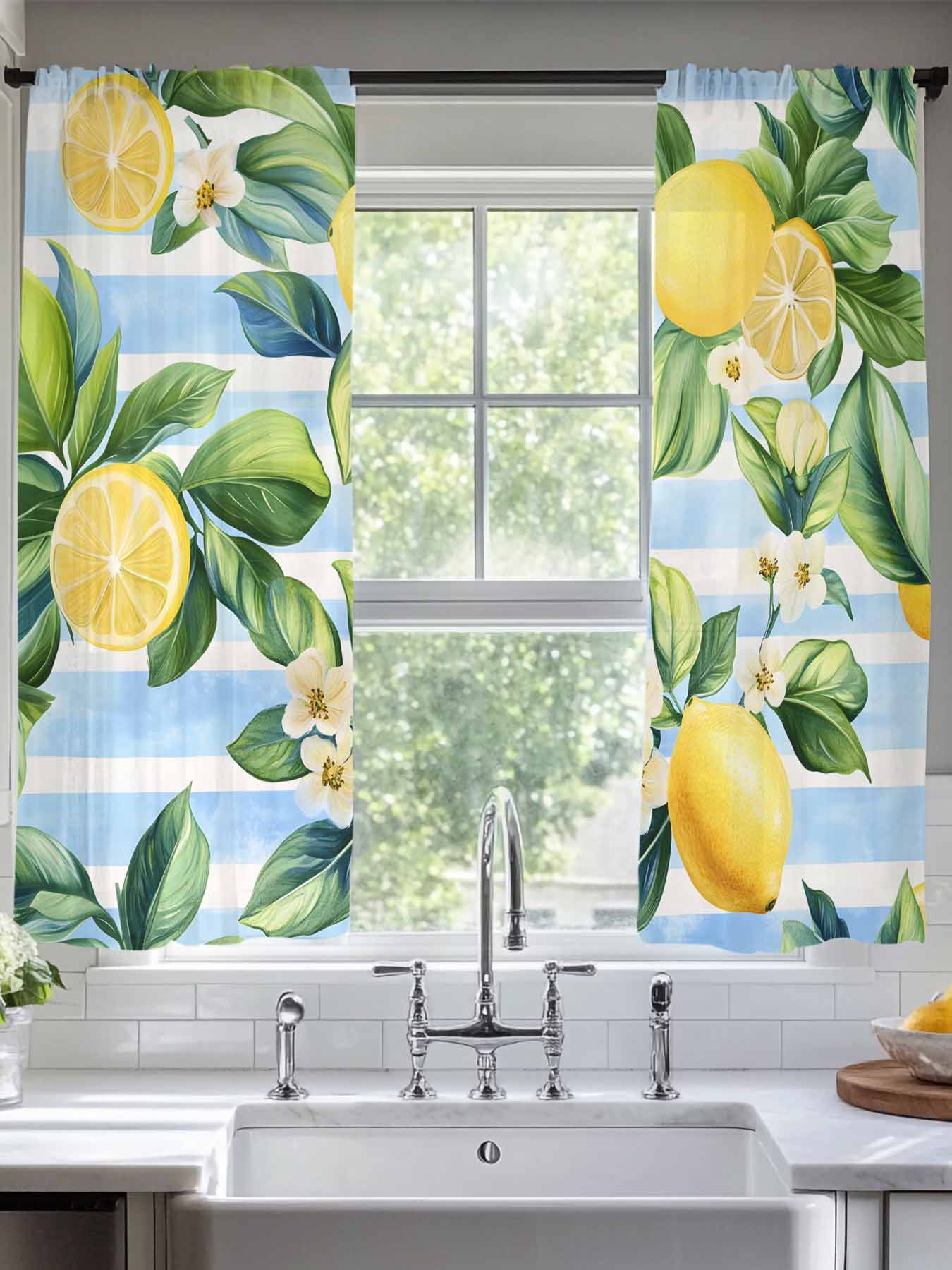 Summer Lemon Sheer Curtains for Living Room Bedroom Watercolor Rustic ...
