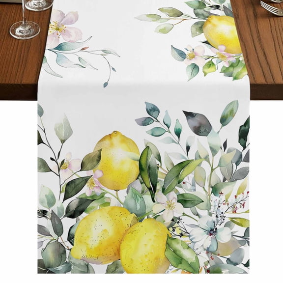 Summer Lemon Short Table Runner 36 Inches Long,Spring Floral Eucalyptus Leaves Botanical Cotton Linen Table Runners Dresser Scarves,Tabletop Scarf Furniture Cover for Home Dinner Party Decor 13"x36"