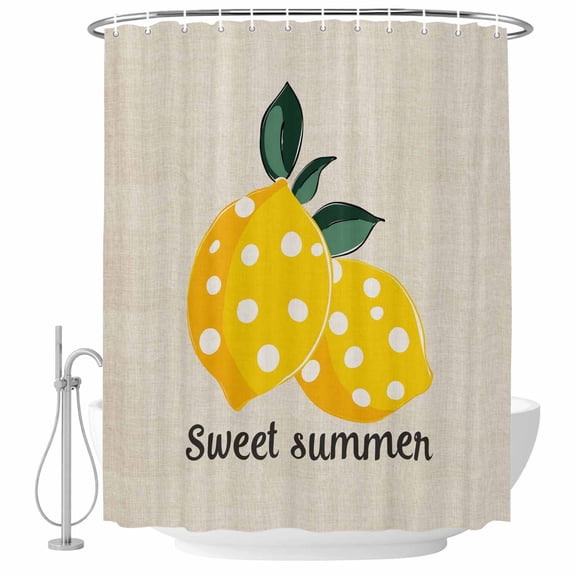 Summer Lemon Shower Curtain, 72" x 72", Fruit Sweet Summer Vintage Linen Waterproof Bathroom Curtain Washable Shower Curtain Set with 12 Hooks