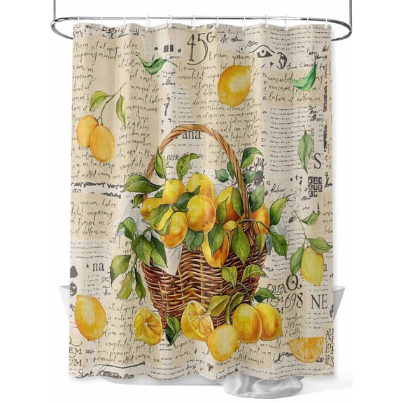 Summer Lemon Stall Shower Curtain, Waterproof Shower Curtains for Bathroom, Watercolor Yellow Fruits Botanical Vintage Washable Fabric Cloth Bath Curtain for Bathtub with Hooks 36x72 Inches