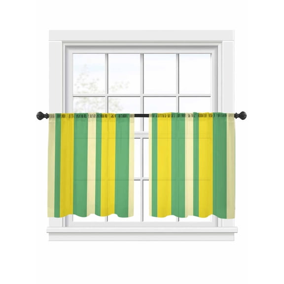 Summer Lemon Strips Sheer Curtains 2 Panels Set Vintage Abstract Yellow Green Stripe Sheer Window Curtains Light Filtering Rod Pocket Voile Drapes for Bedroom Living Room 52"x45"