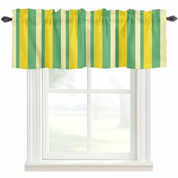 Summer Lemon Strips Valances for Windows Vintage Abstract Yellow Green Stripe Rod Pocket Curtain Valance Window Treatment Short Curtains for Kitchen Living Room, 60"x14"