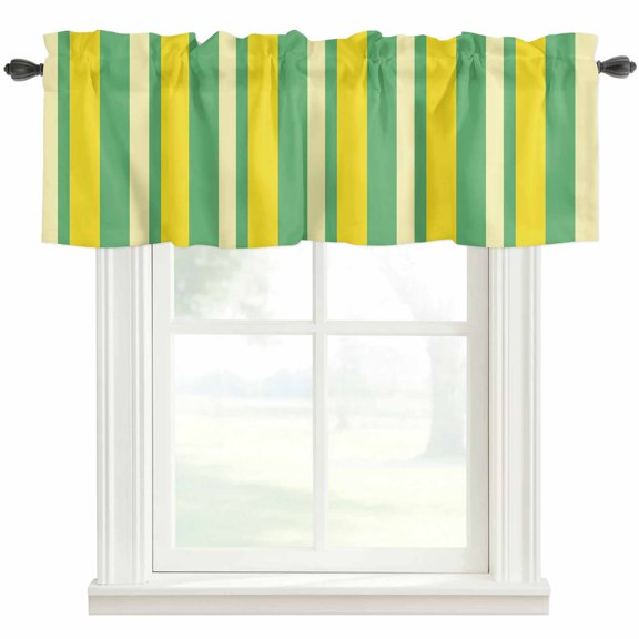 Summer Lemon Strips Valances for Windows Vintage Abstract Yellow Green Stripe Rod Pocket Curtain Valance Window Treatment Short Curtains for Kitchen Living Room, 54"x18"