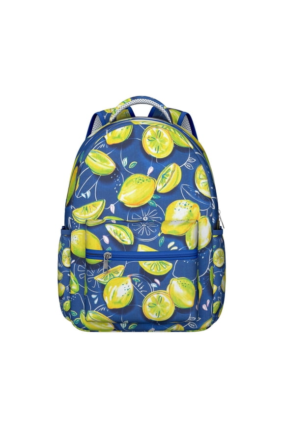 Summer Lemon Students Backpack Cute Yellow Fruit School Bag with Retro Floral Pattern, Lightweight and Wear-Resistant
