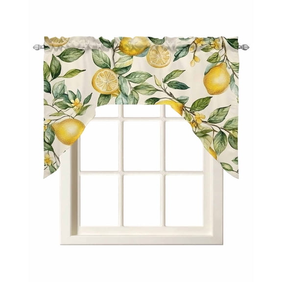 Summer Lemon Swag Valances for Windows 56 x 36 Yellow Flower Leaves Beige Rod Pocket Light Filtering Window Topper for Kitchen Bathroom Bedroom Living Room