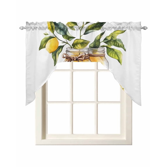 Summer Lemon Swag Valances for Windows, Small Curtains Drapes, Modern Watercolor Green Leaf Vase Kitchen Window Curtains Over Sink Rod Pocket Window Treatment Valance for Bedroom/Bathroom 56"x36"