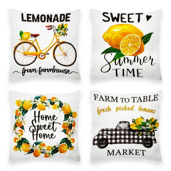 Summer Lemon Sweet Home Waterproof Throw Pillow 18 x 18 in, Set of 4