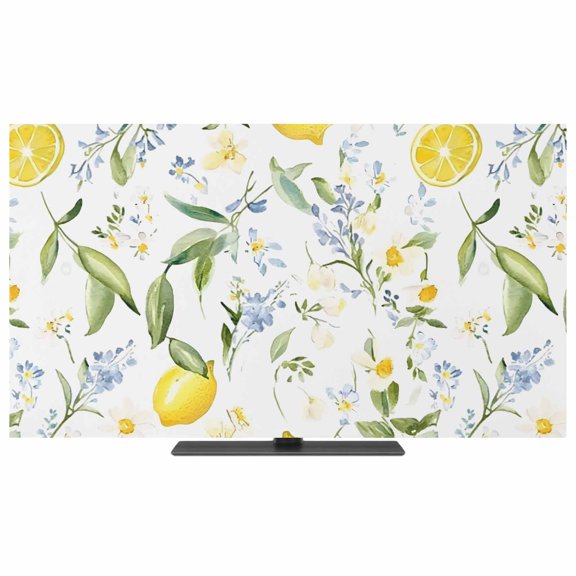 Summer Lemon TV Dust Cover,Stretchable TV Screen Desktop Computer Protector Cover,Botanical Spring Floral Yellow Fruits Television Dustproof Slipcover for 19–24 Inch Flat or Curved TVs